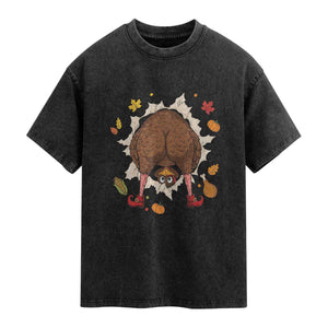 Funny Turkey Butt Thanksgiving Washed Cotton T-Shirt Silly Feast Party Gift