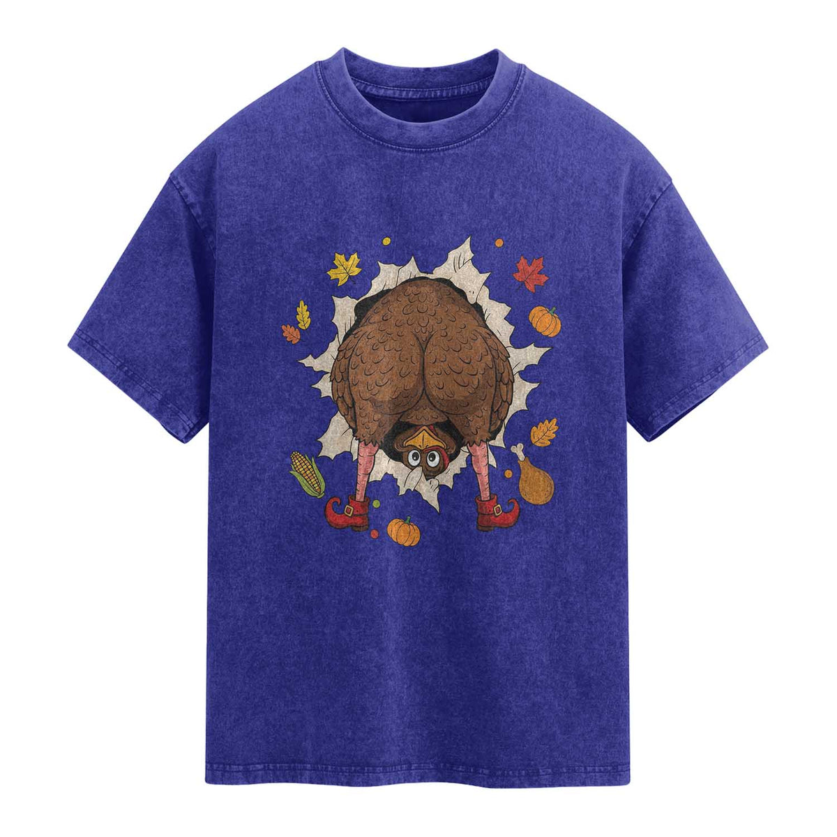 Funny Turkey Butt Thanksgiving Washed Cotton T-Shirt Silly Feast Party Gift