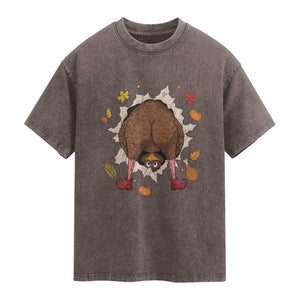 Funny Turkey Butt Thanksgiving Washed Cotton T-Shirt Silly Feast Party Gift