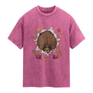 Funny Turkey Butt Thanksgiving Washed Cotton T-Shirt Silly Feast Party Gift