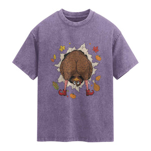 Funny Turkey Butt Thanksgiving Washed Cotton T-Shirt Silly Feast Party Gift