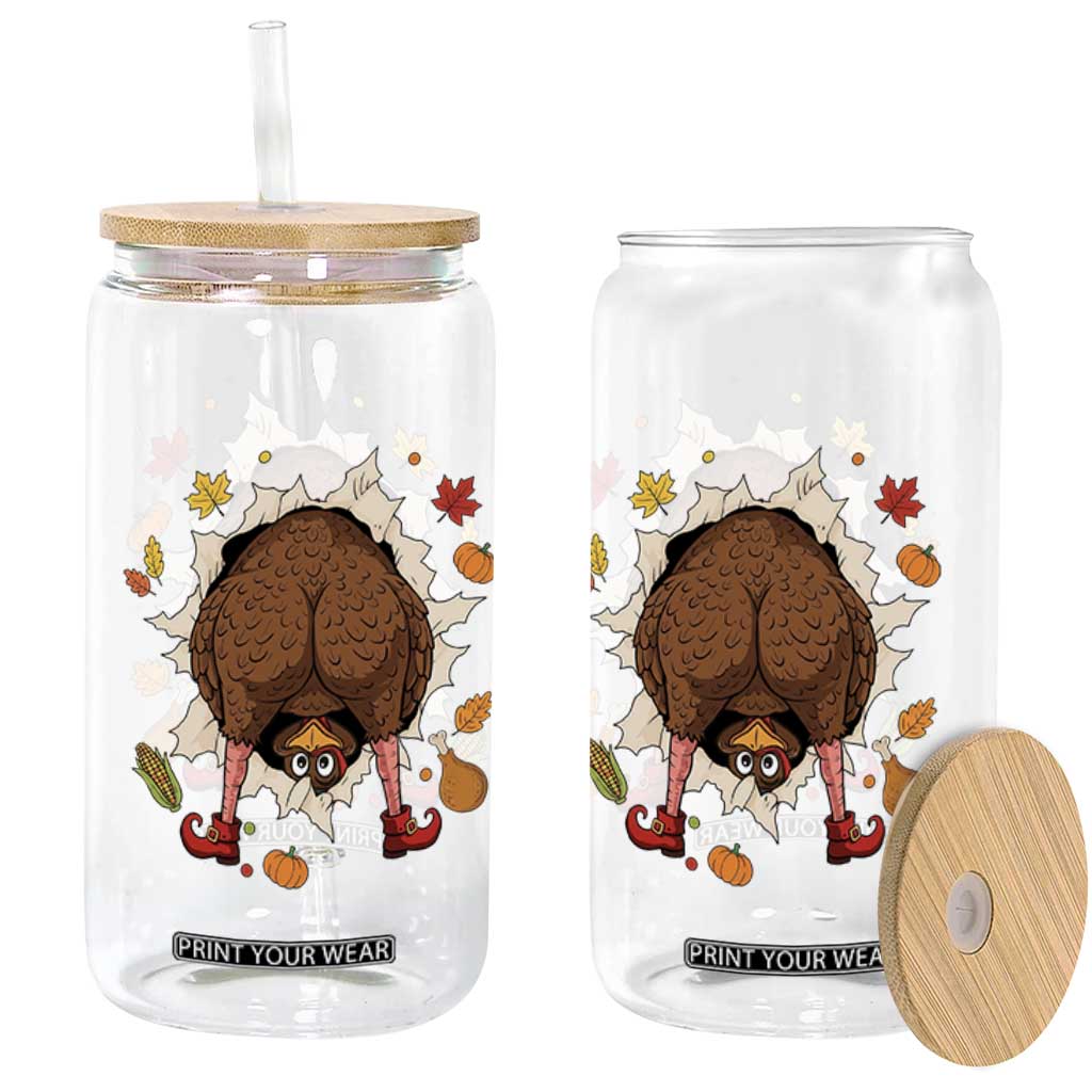Funny Turkey Butt Thanksgiving Glass Can Silly Feast Party Gift