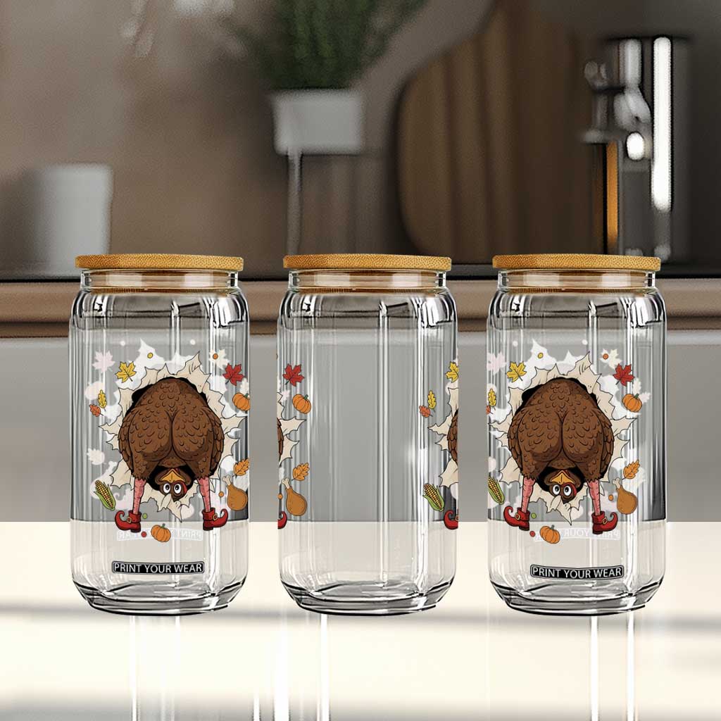 Funny Turkey Butt Thanksgiving Glass Can Silly Feast Party Gift