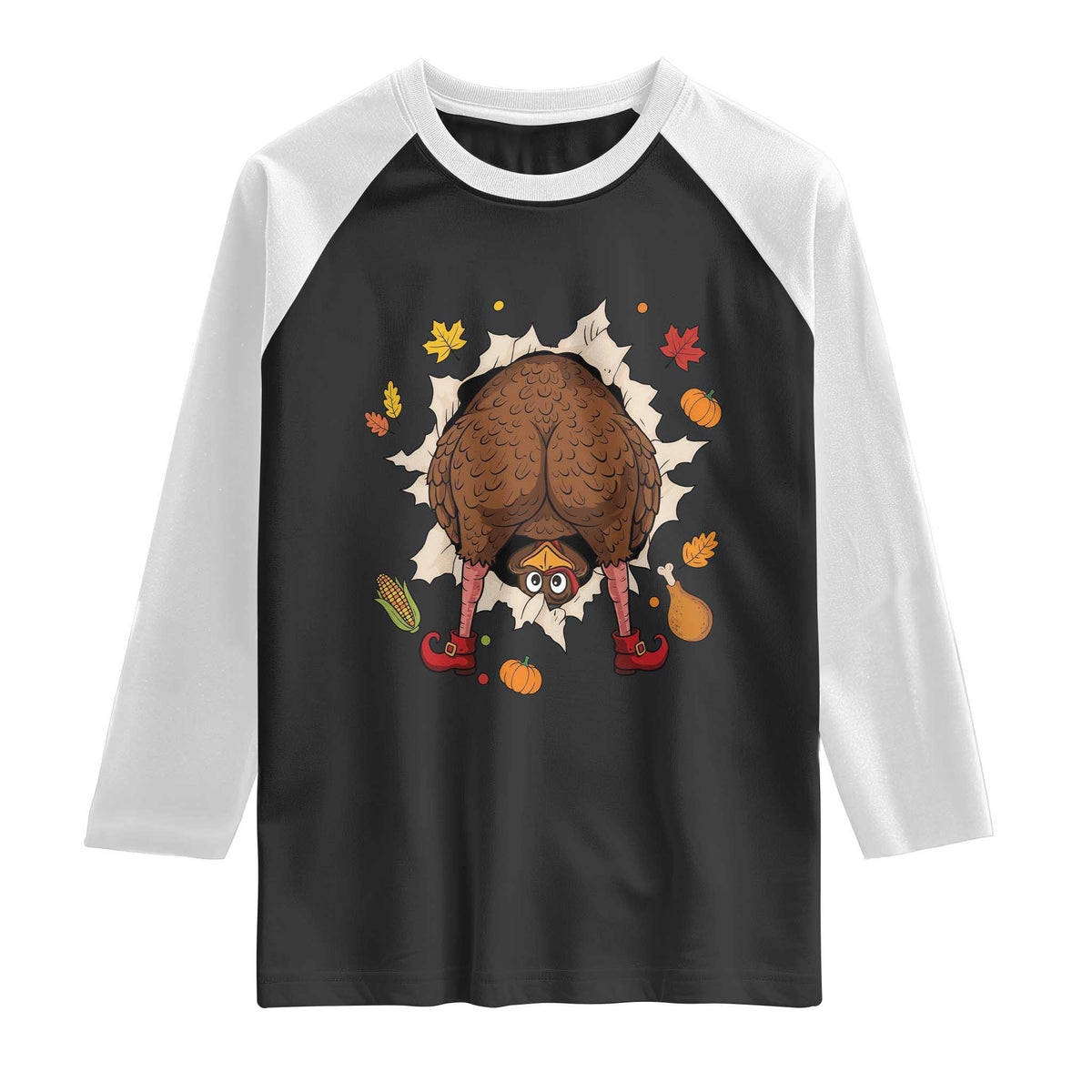 Funny Turkey Butt Thanksgiving Raglan Shirt Silly Feast Party Gift