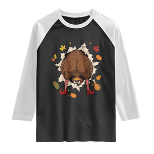 Funny Turkey Butt Thanksgiving Raglan Shirt Silly Feast Party Gift