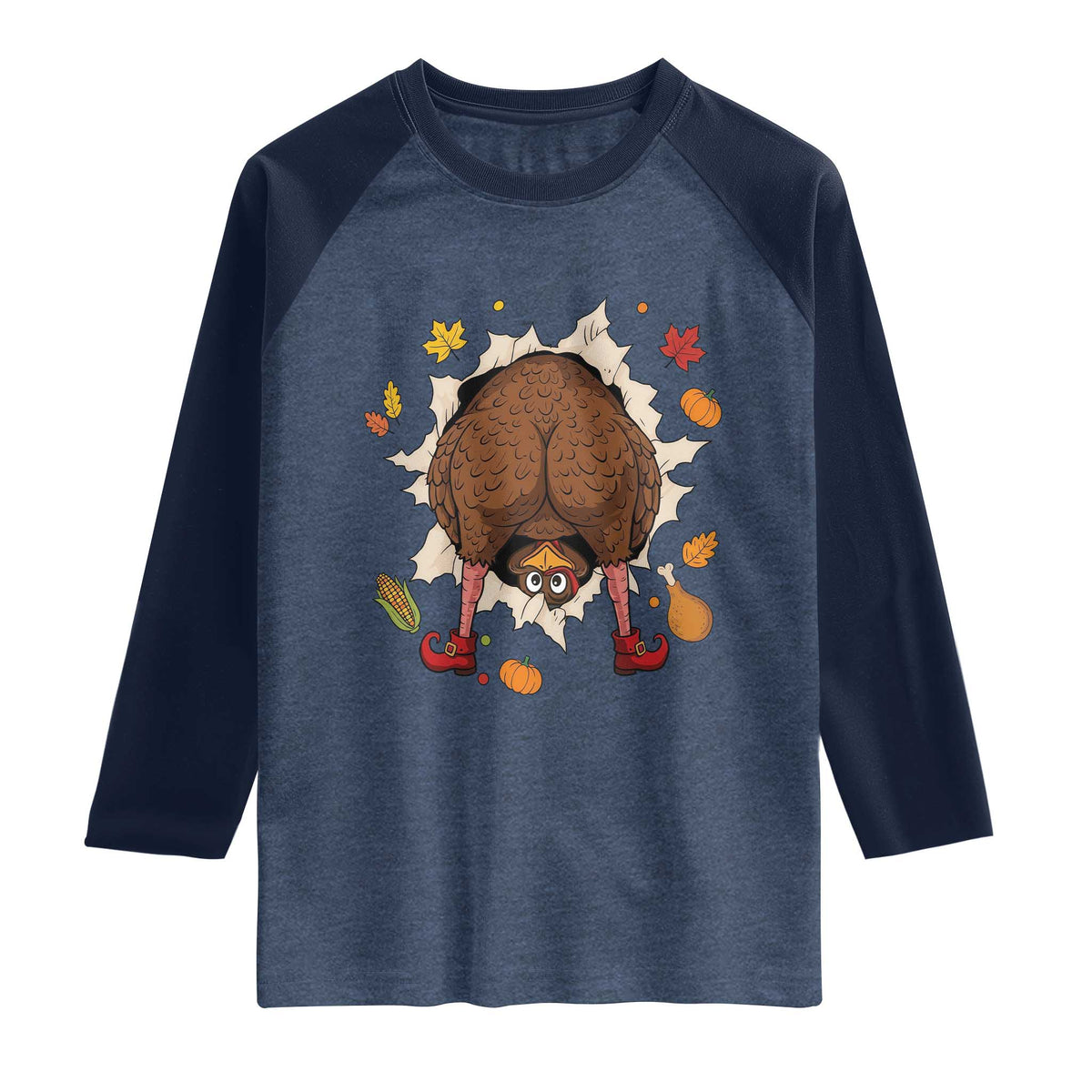 Funny Turkey Butt Thanksgiving Raglan Shirt Silly Feast Party Gift