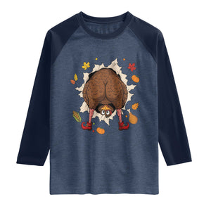 Funny Turkey Butt Thanksgiving Raglan Shirt Silly Feast Party Gift