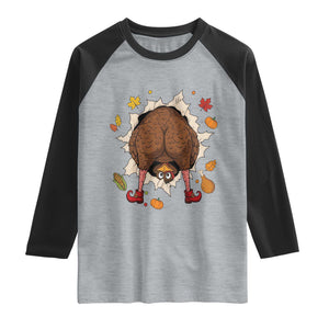 Funny Turkey Butt Thanksgiving Raglan Shirt Silly Feast Party Gift