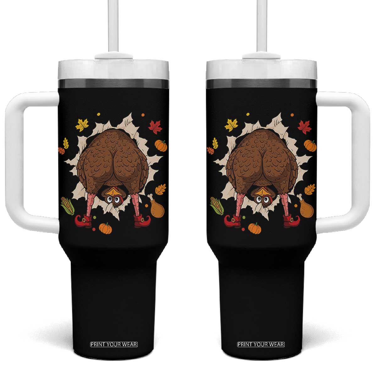 Funny Turkey Butt Thanksgiving Tumbler With Handle Silly Feast Party Gift