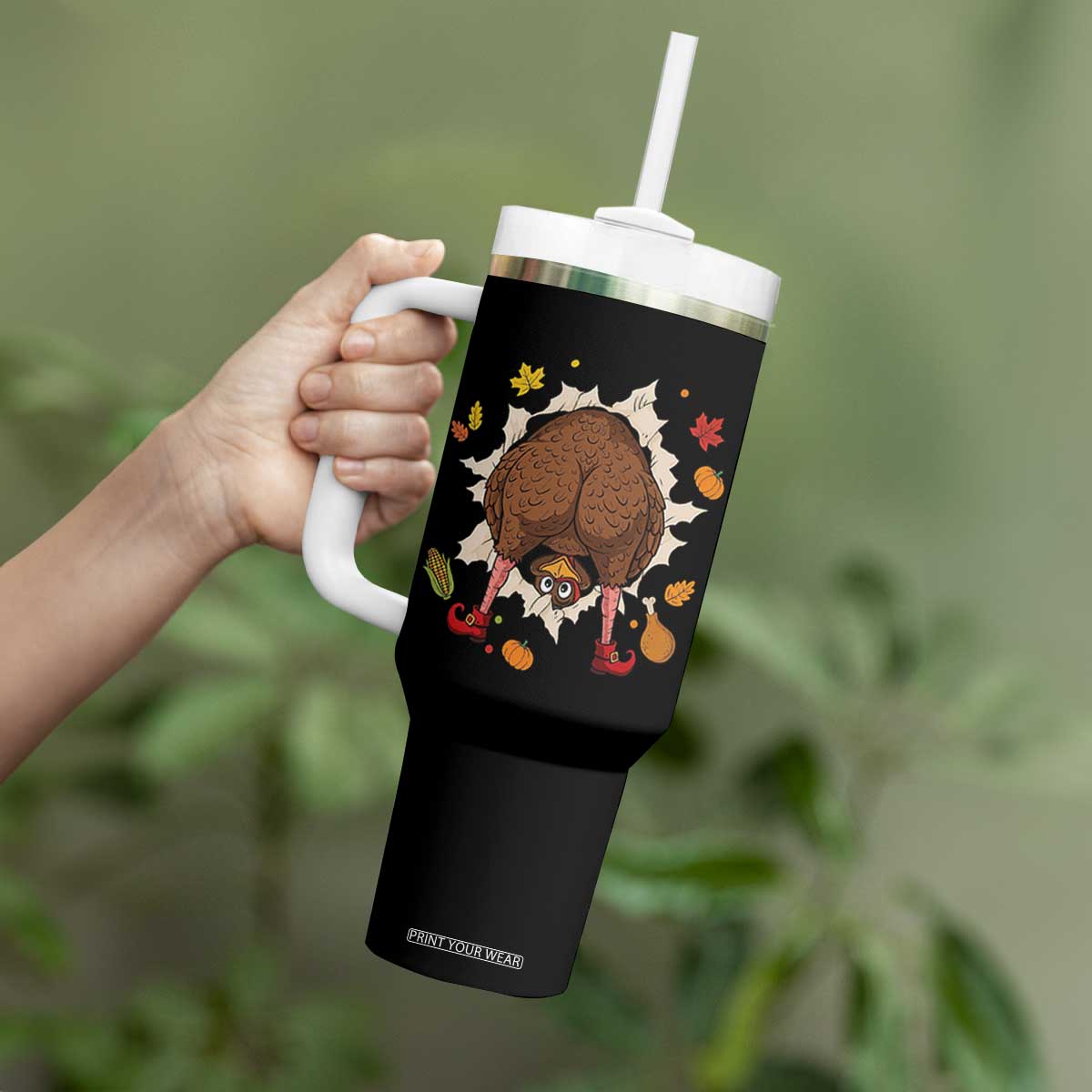 Funny Turkey Butt Thanksgiving Tumbler With Handle Silly Feast Party Gift