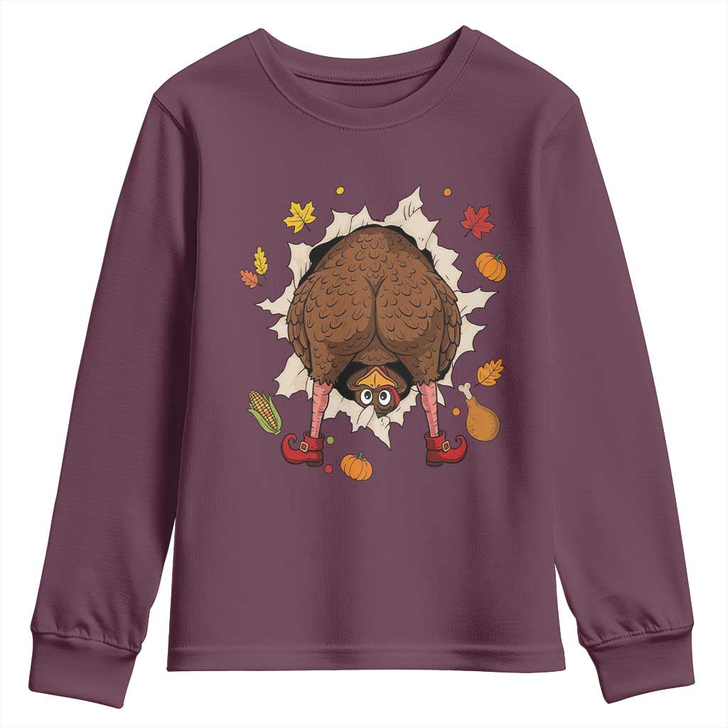 Funny Turkey Butt Thanksgiving Youth Sweatshirt Silly Feast Party Gift