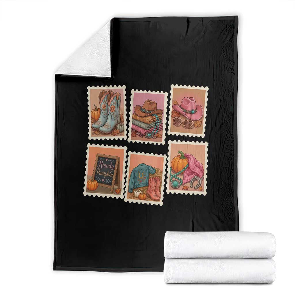 Boho Western Autumn Stamp Rodeo Cowgirl Throw Blanket Fall Howdy Pumpkin Gift