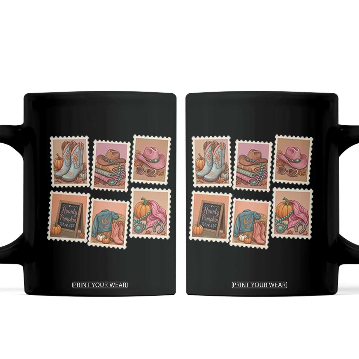 Boho Western Autumn Stamp Rodeo Cowgirl Coffee Mug Fall Howdy Pumpkin Gift