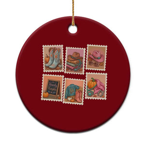 Boho Western Autumn Stamp Rodeo Cowgirl Ceramic Ornament Fall Howdy Pumpkin Gift