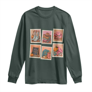 Boho Western Autumn Stamp Rodeo Cowgirl Long Sleeve Shirt Fall Howdy Pumpkin Gift