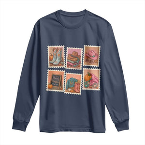 Boho Western Autumn Stamp Rodeo Cowgirl Long Sleeve Shirt Fall Howdy Pumpkin Gift