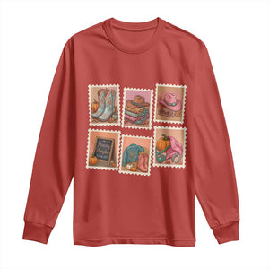 Boho Western Autumn Stamp Rodeo Cowgirl Long Sleeve Shirt Fall Howdy Pumpkin Gift