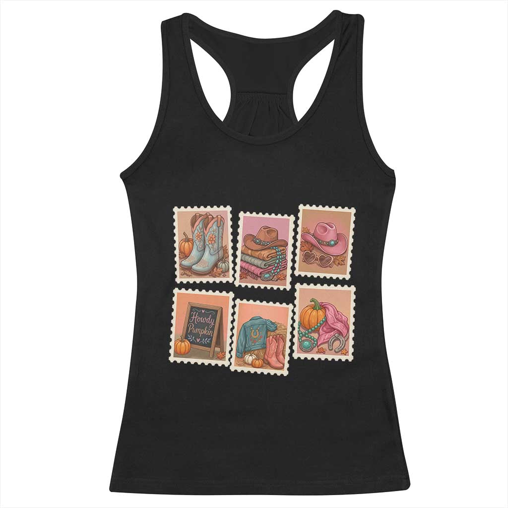 Boho Western Autumn Stamp Rodeo Cowgirl Racerback Tank Top Fall Howdy Pumpkin Gift