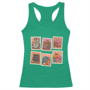 Boho Western Autumn Stamp Rodeo Cowgirl Racerback Tank Top Fall Howdy Pumpkin Gift