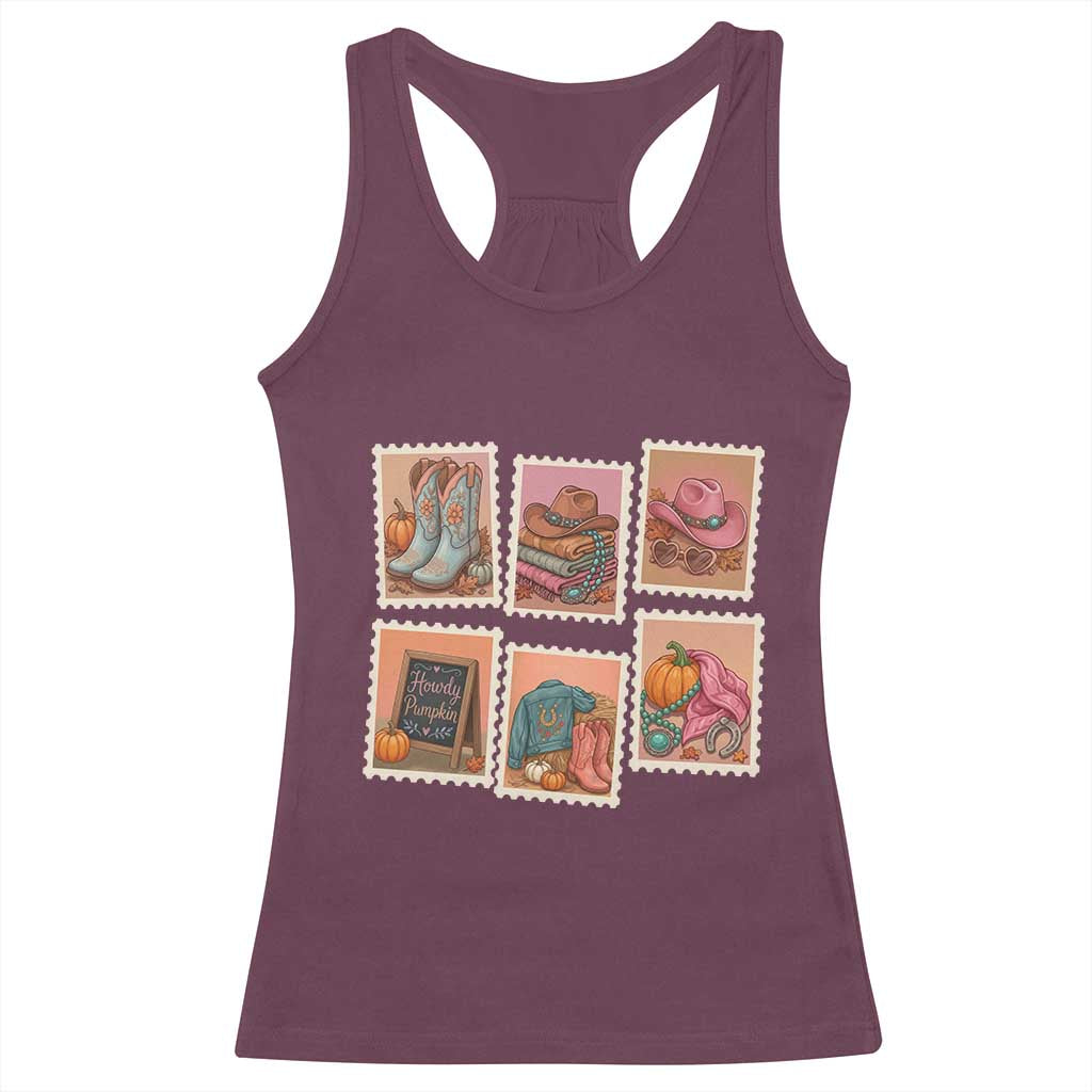 Boho Western Autumn Stamp Rodeo Cowgirl Racerback Tank Top Fall Howdy Pumpkin Gift