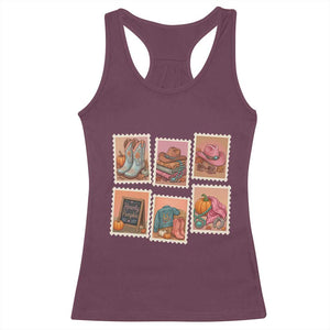 Boho Western Autumn Stamp Rodeo Cowgirl Racerback Tank Top Fall Howdy Pumpkin Gift