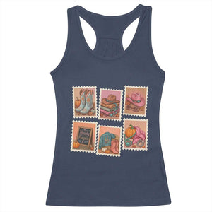 Boho Western Autumn Stamp Rodeo Cowgirl Racerback Tank Top Fall Howdy Pumpkin Gift