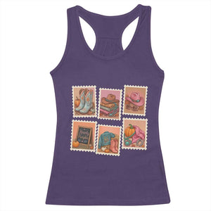 Boho Western Autumn Stamp Rodeo Cowgirl Racerback Tank Top Fall Howdy Pumpkin Gift