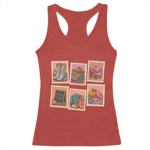 Boho Western Autumn Stamp Rodeo Cowgirl Racerback Tank Top Fall Howdy Pumpkin Gift