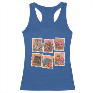 Boho Western Autumn Stamp Rodeo Cowgirl Racerback Tank Top Fall Howdy Pumpkin Gift