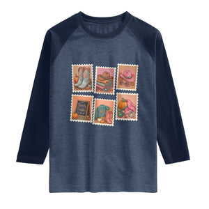 Boho Western Autumn Stamp Rodeo Cowgirl Raglan Shirt Fall Howdy Pumpkin Gift