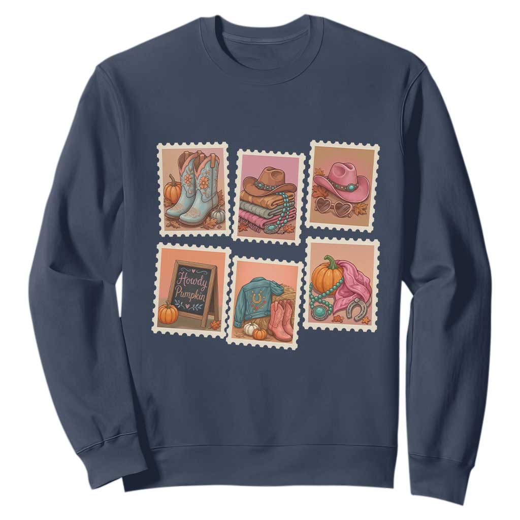 Boho Western Autumn Stamp Rodeo Cowgirl Sweatshirt Fall Howdy Pumpkin Gift