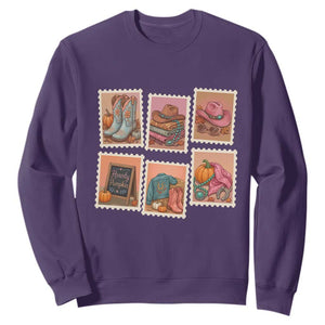 Boho Western Autumn Stamp Rodeo Cowgirl Sweatshirt Fall Howdy Pumpkin Gift