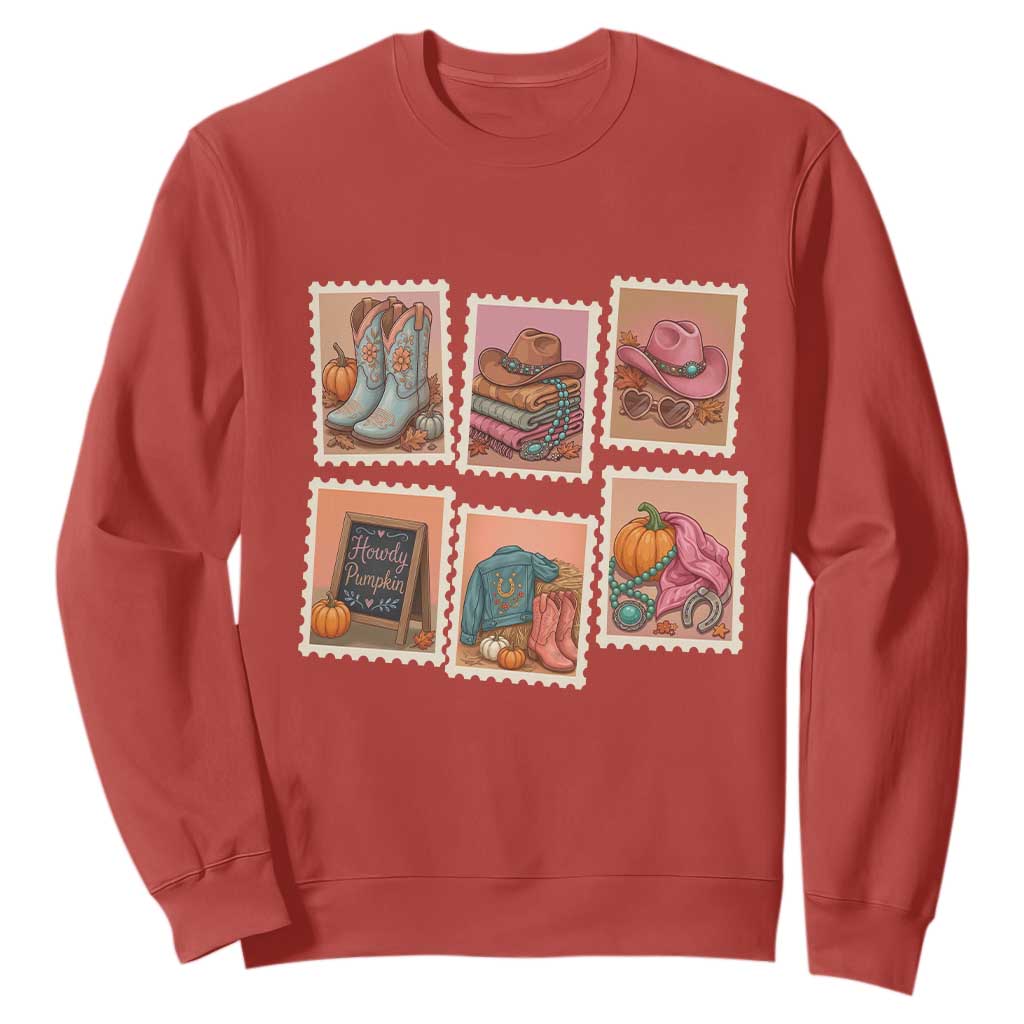 Boho Western Autumn Stamp Rodeo Cowgirl Sweatshirt Fall Howdy Pumpkin Gift