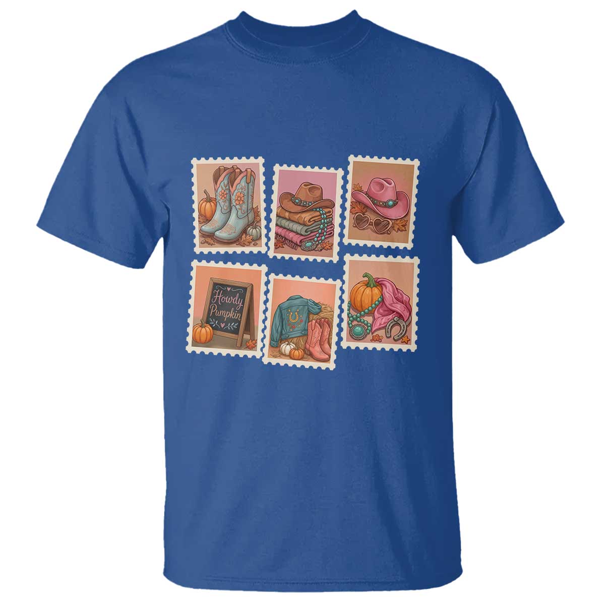 Boho Western Autumn Stamp Rodeo Cowgirl T Shirt Fall Howdy Pumpkin Gift