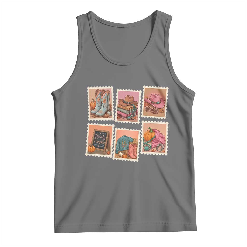 Boho Western Autumn Stamp Rodeo Cowgirl Tank Top Fall Howdy Pumpkin Gift