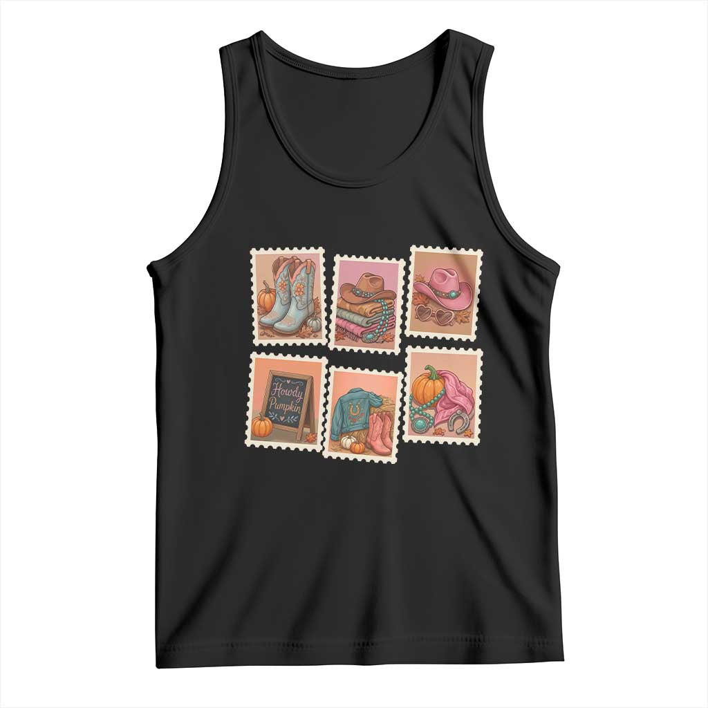 Boho Western Autumn Stamp Rodeo Cowgirl Tank Top Fall Howdy Pumpkin Gift