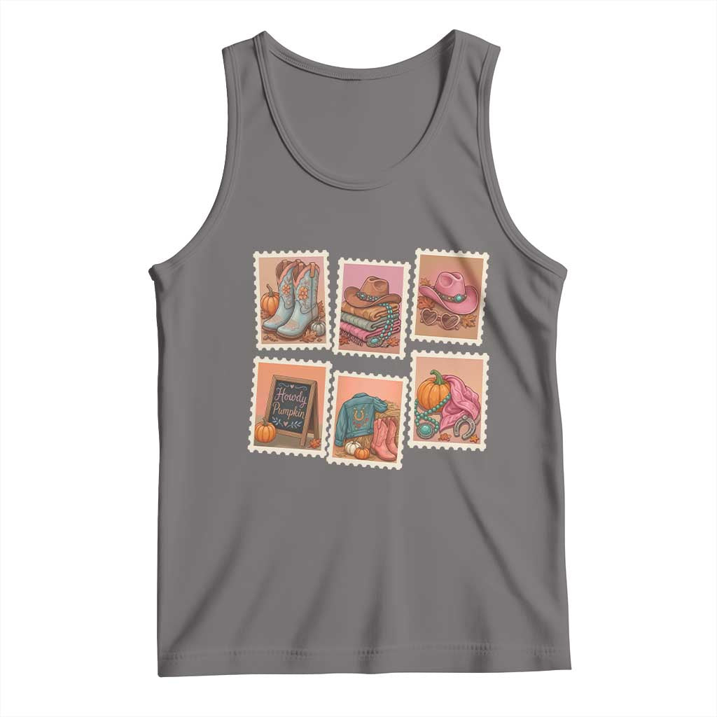 Boho Western Autumn Stamp Rodeo Cowgirl Tank Top Fall Howdy Pumpkin Gift
