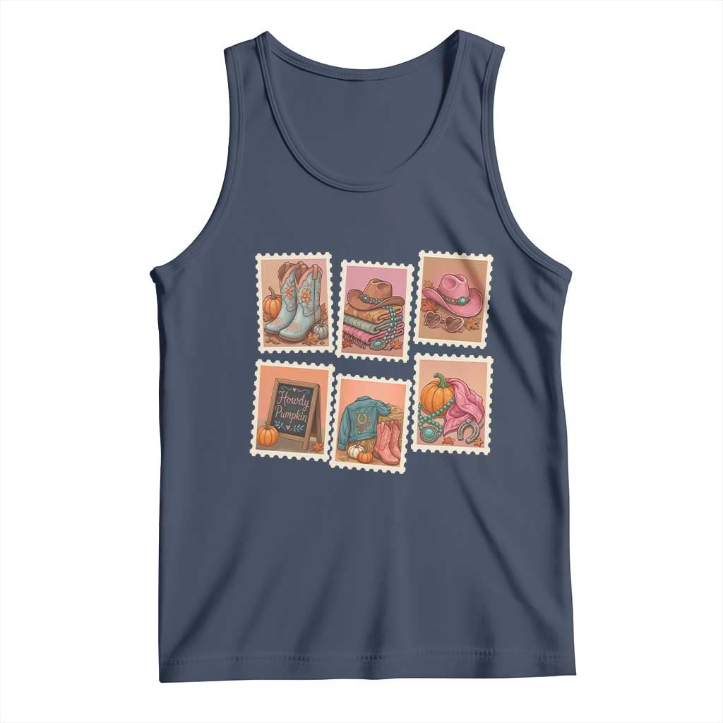 Boho Western Autumn Stamp Rodeo Cowgirl Tank Top Fall Howdy Pumpkin Gift