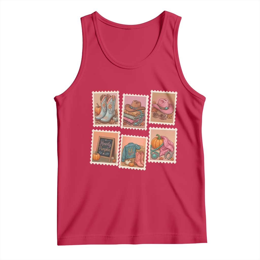 Boho Western Autumn Stamp Rodeo Cowgirl Tank Top Fall Howdy Pumpkin Gift