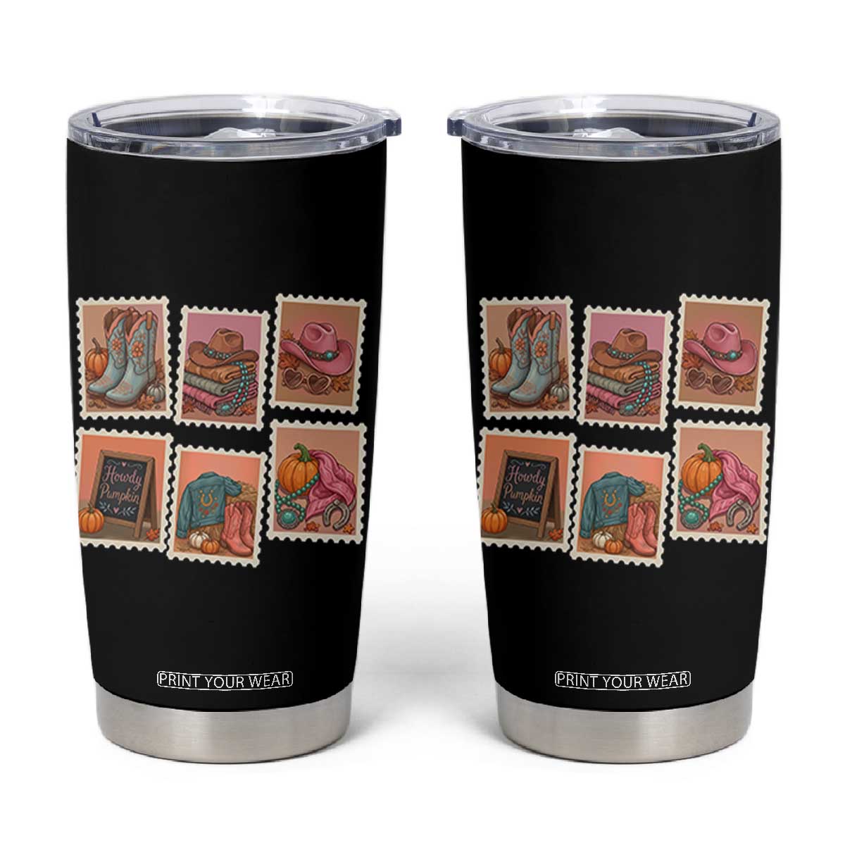 Boho Western Autumn Stamp Rodeo Cowgirl Tumbler Cup Fall Howdy Pumpkin Gift