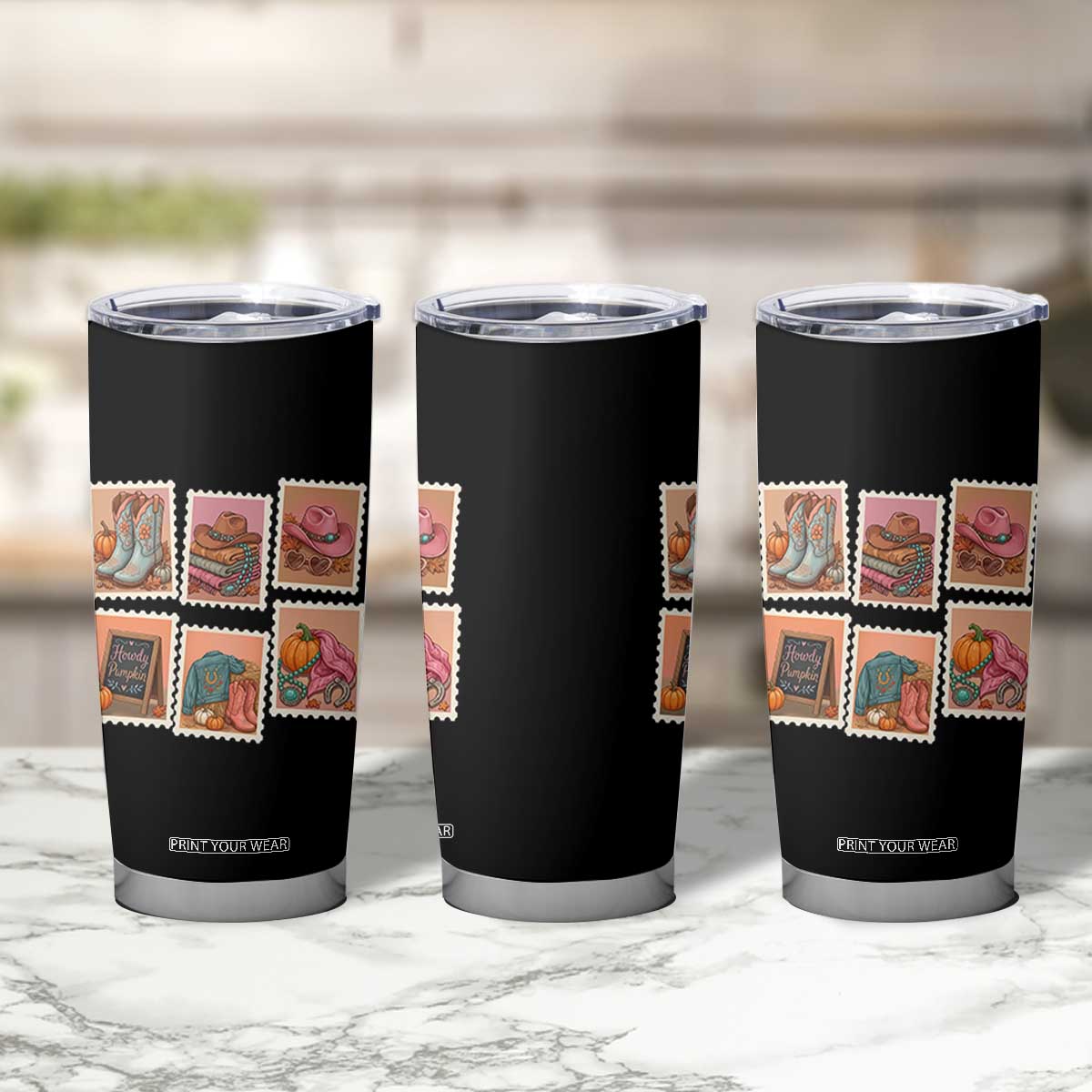 Boho Western Autumn Stamp Rodeo Cowgirl Tumbler Cup Fall Howdy Pumpkin Gift
