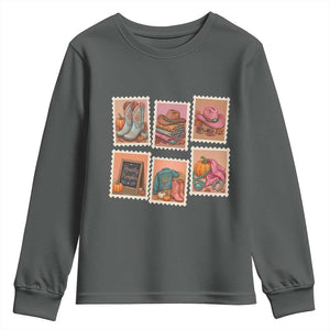 Boho Western Autumn Stamp Rodeo Cowgirl Youth Sweatshirt Fall Howdy Pumpkin Gift