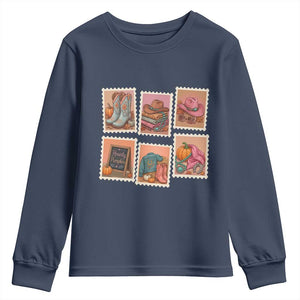 Boho Western Autumn Stamp Rodeo Cowgirl Youth Sweatshirt Fall Howdy Pumpkin Gift