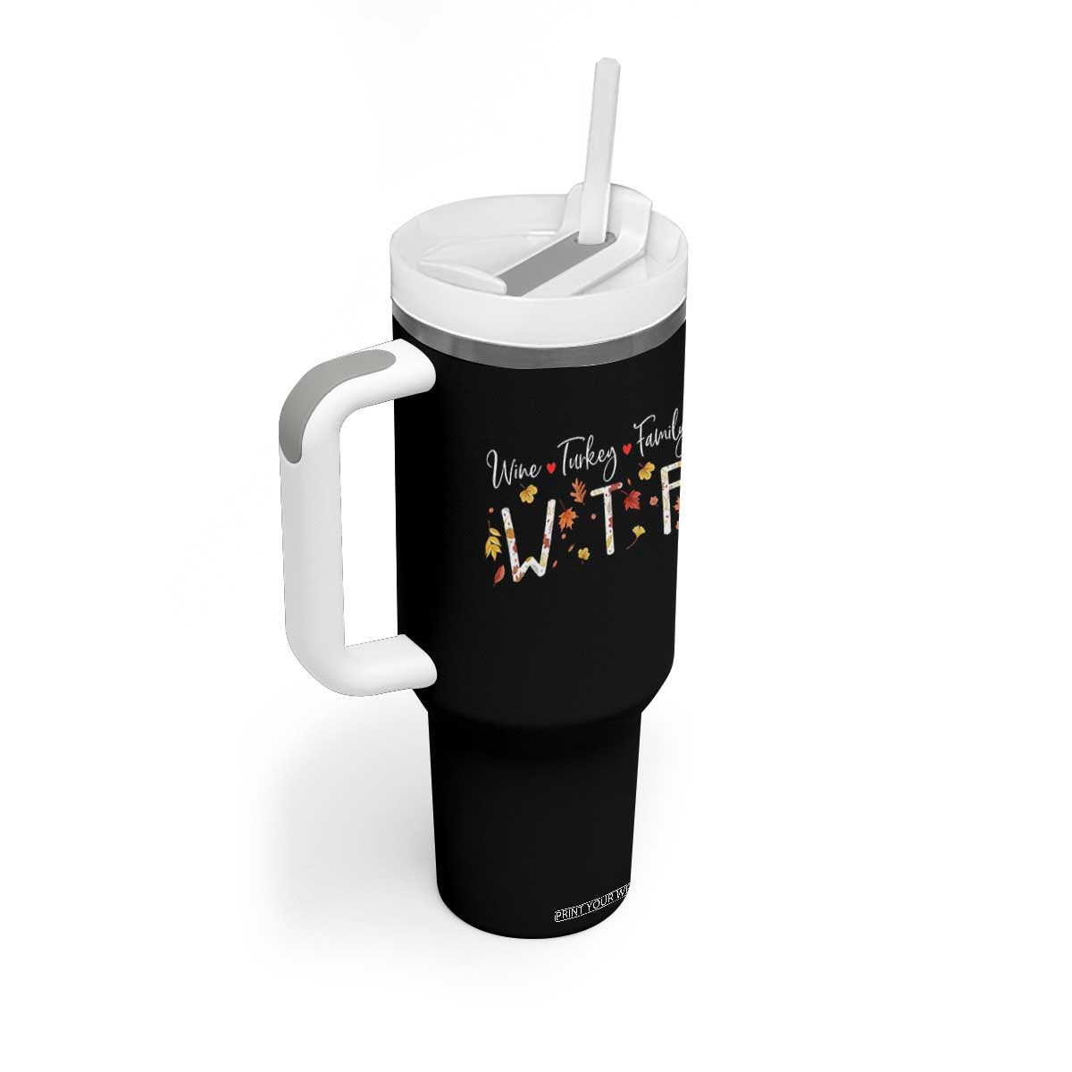 Funny WTF Wine Turkey Family Tumbler With Handle Thanksgiving Gift