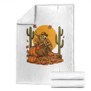 Funny Thanksgiving Rodeo Cowboy Gift Throw Blanket Western Skeleton Riding Turkey