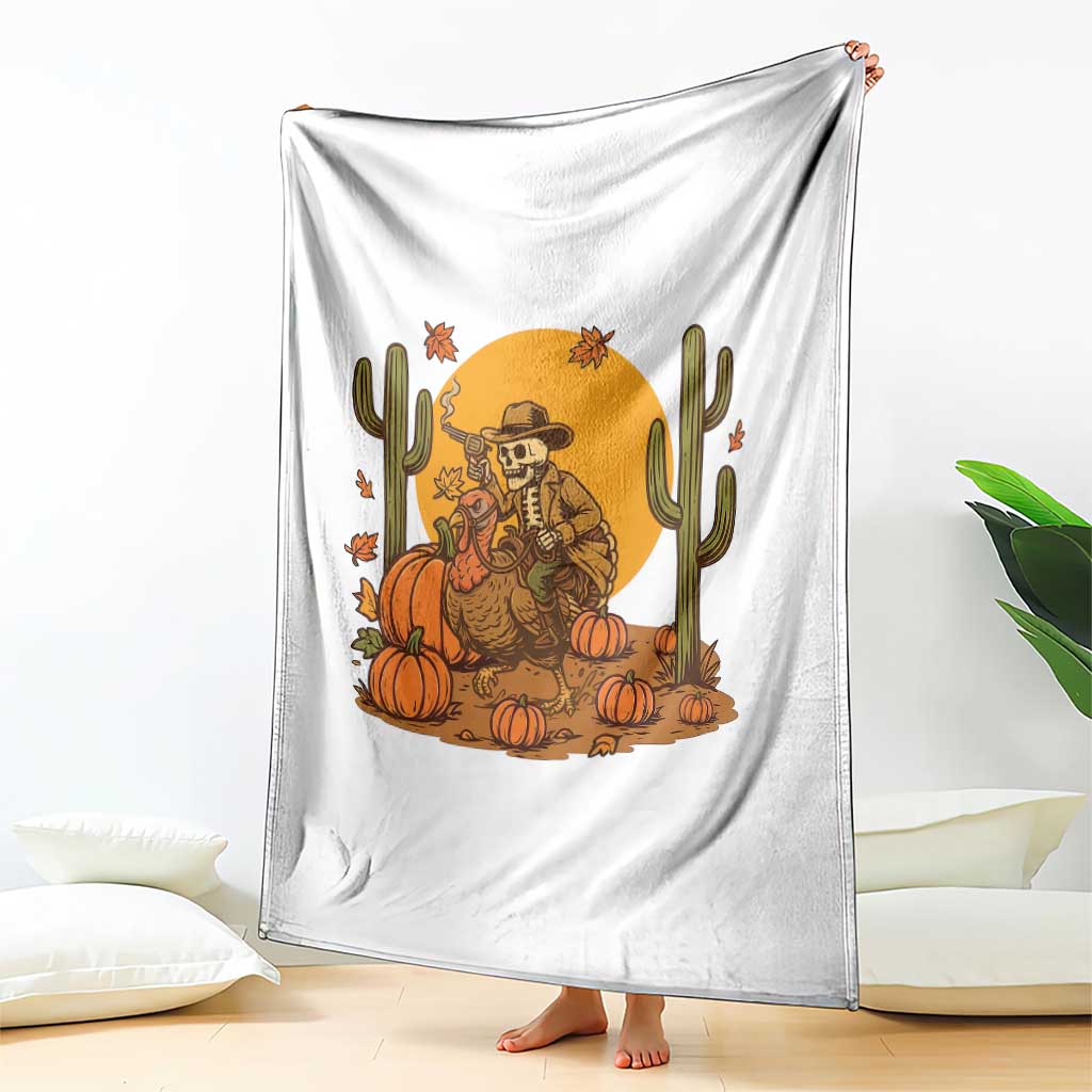 Funny Thanksgiving Rodeo Cowboy Gift Throw Blanket Western Skeleton Riding Turkey