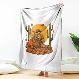 Funny Thanksgiving Rodeo Cowboy Gift Throw Blanket Western Skeleton Riding Turkey