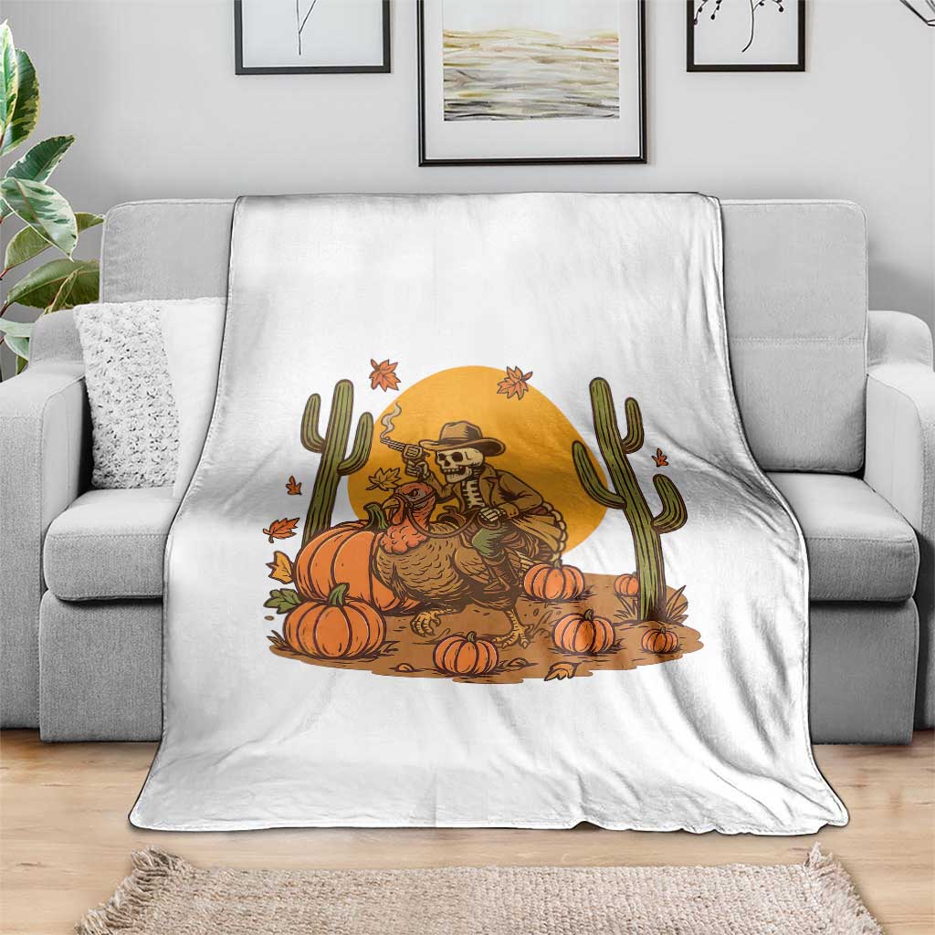 Funny Thanksgiving Rodeo Cowboy Gift Throw Blanket Western Skeleton Riding Turkey