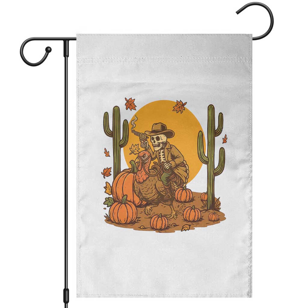 Funny Thanksgiving Rodeo Cowboy Gift Garden Flag Western Skeleton Riding Turkey
