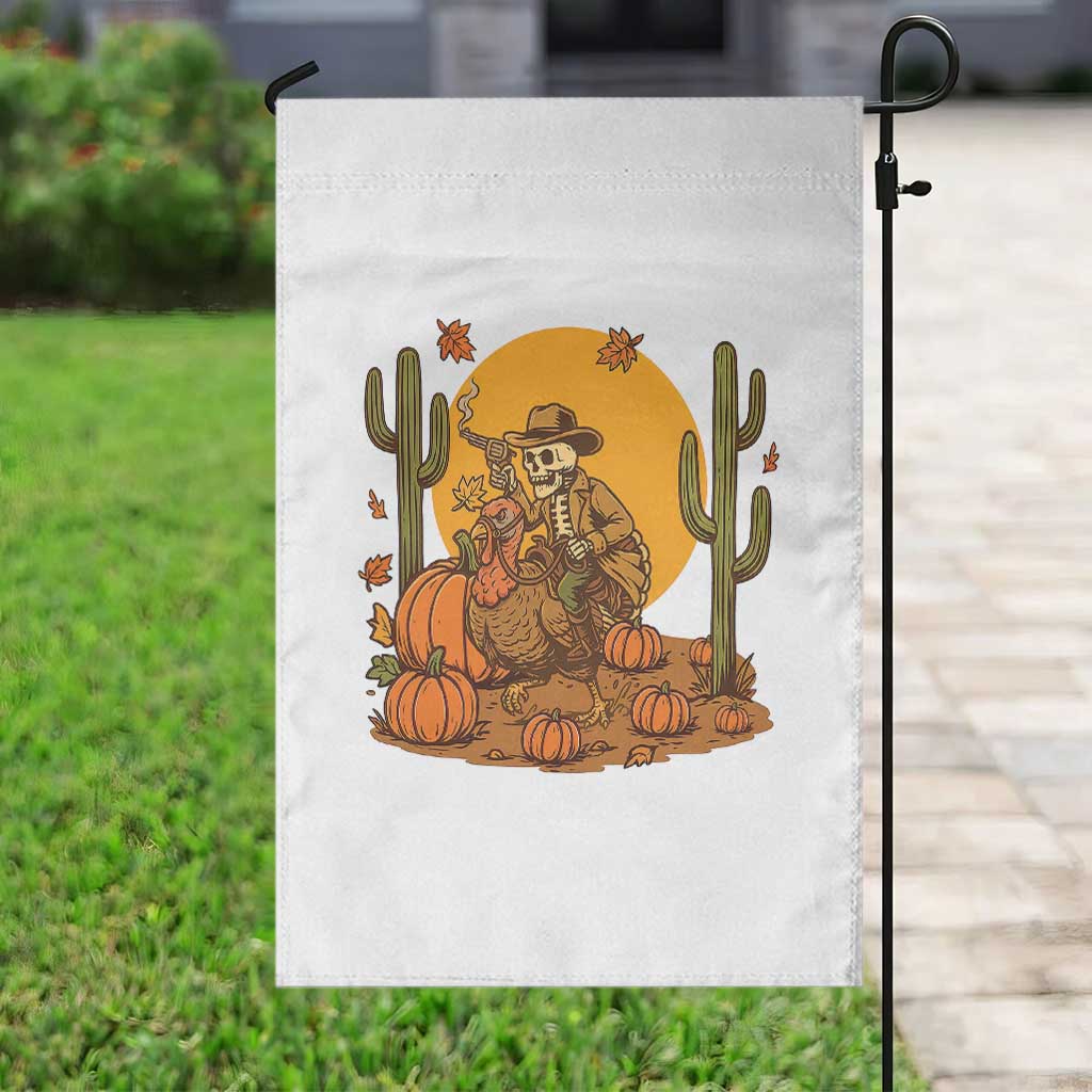 Funny Thanksgiving Rodeo Cowboy Gift Garden Flag Western Skeleton Riding Turkey